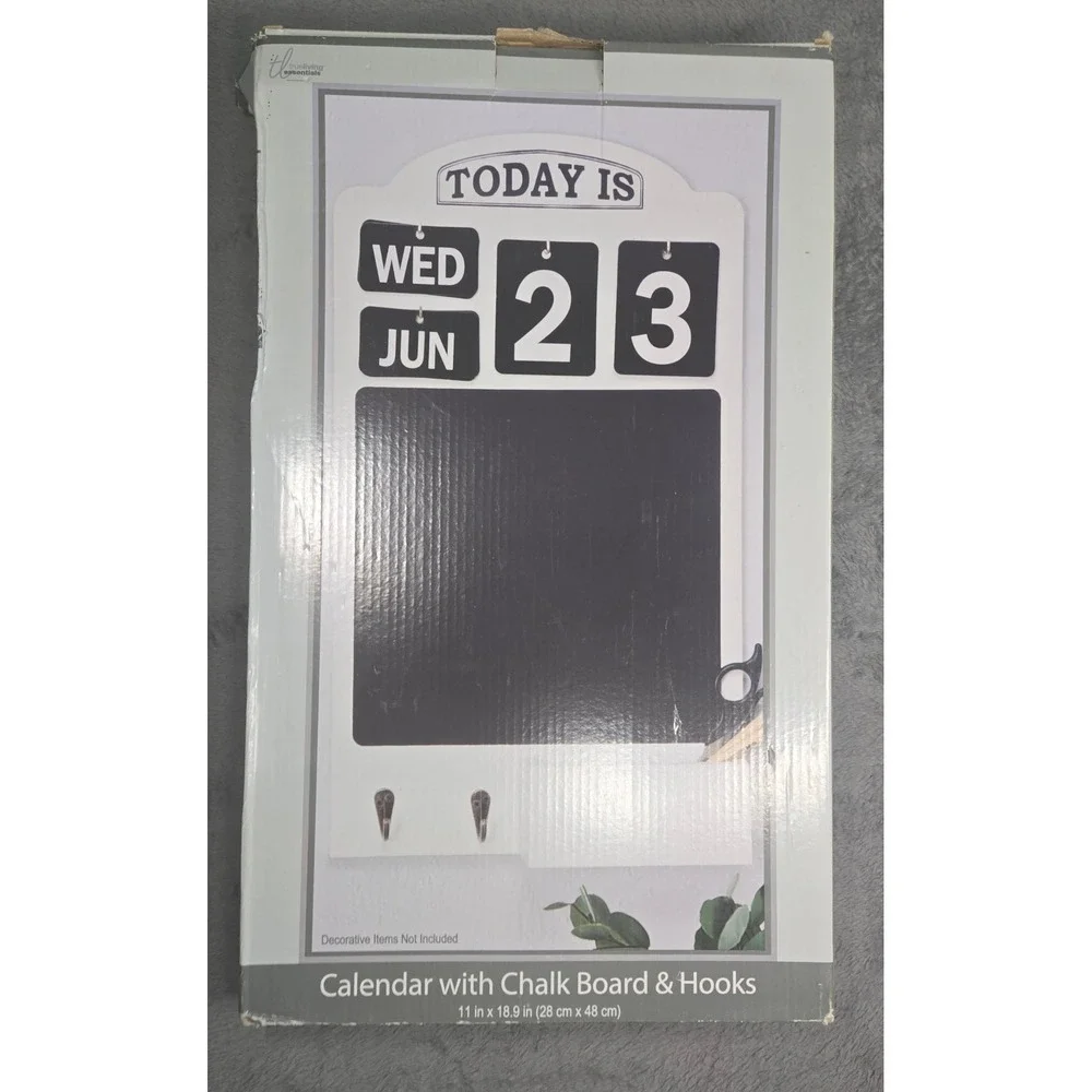 Truliving Essentials Perpetual Calendar Chalkboard Wall Hooks White 11x18.9in